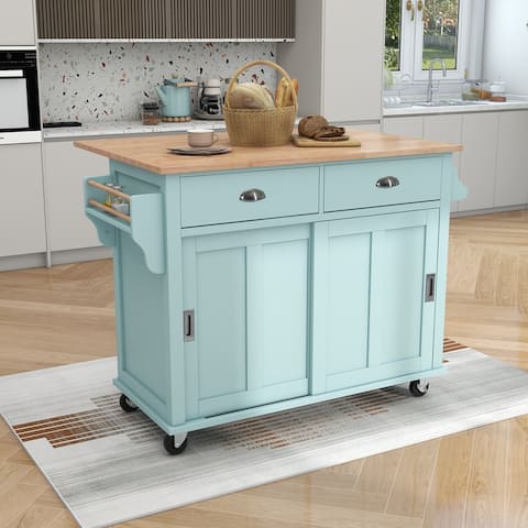 Kitchen Cart with 4 Wheels and 2 Drawers,Drop-Leaf Countertop