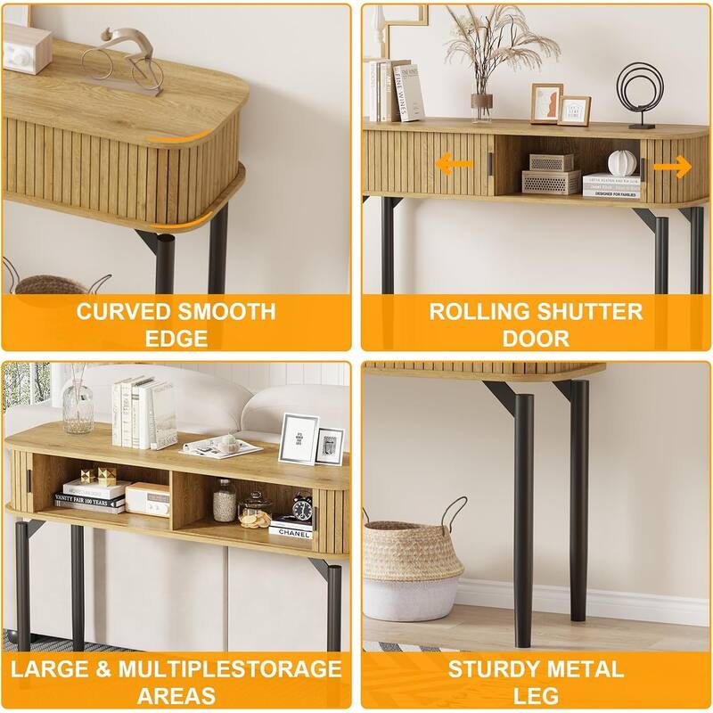 47" Fluted Console Table with Drawers, Narrow Entryway Tables with Storage and Shelves