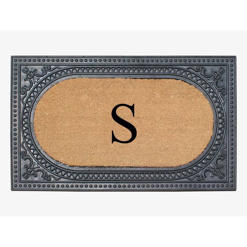 A1HC First Impression Carson Rubber and Coir 24" X 39", Heavy Duty, Easy to Clean Outdoor Monogrammed Doormat - Black - Monogrammed S