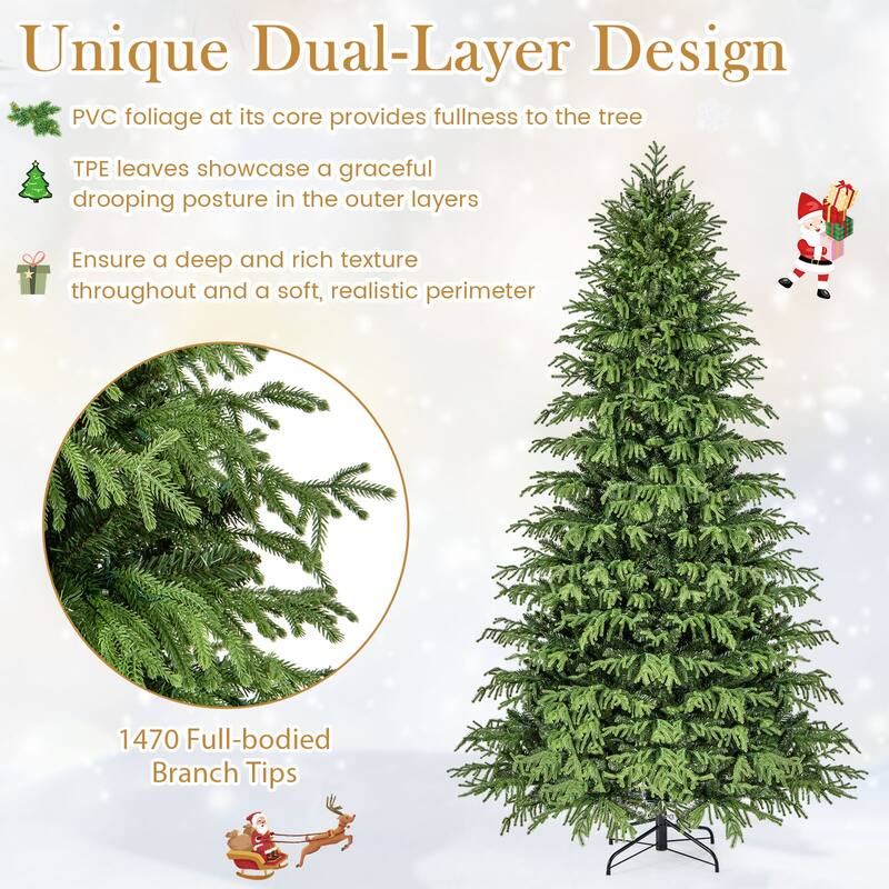 Gymax 8 FT Pre-Lit Artificial Christmas Tree Hinged Full Xmas Tree w/