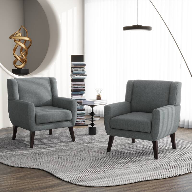 Modern Upholstered Linen Armchair Accent Chair Set of 2