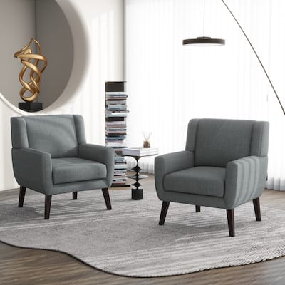 Modern Upholstered Linen Armchair Accent Chair Set of 2