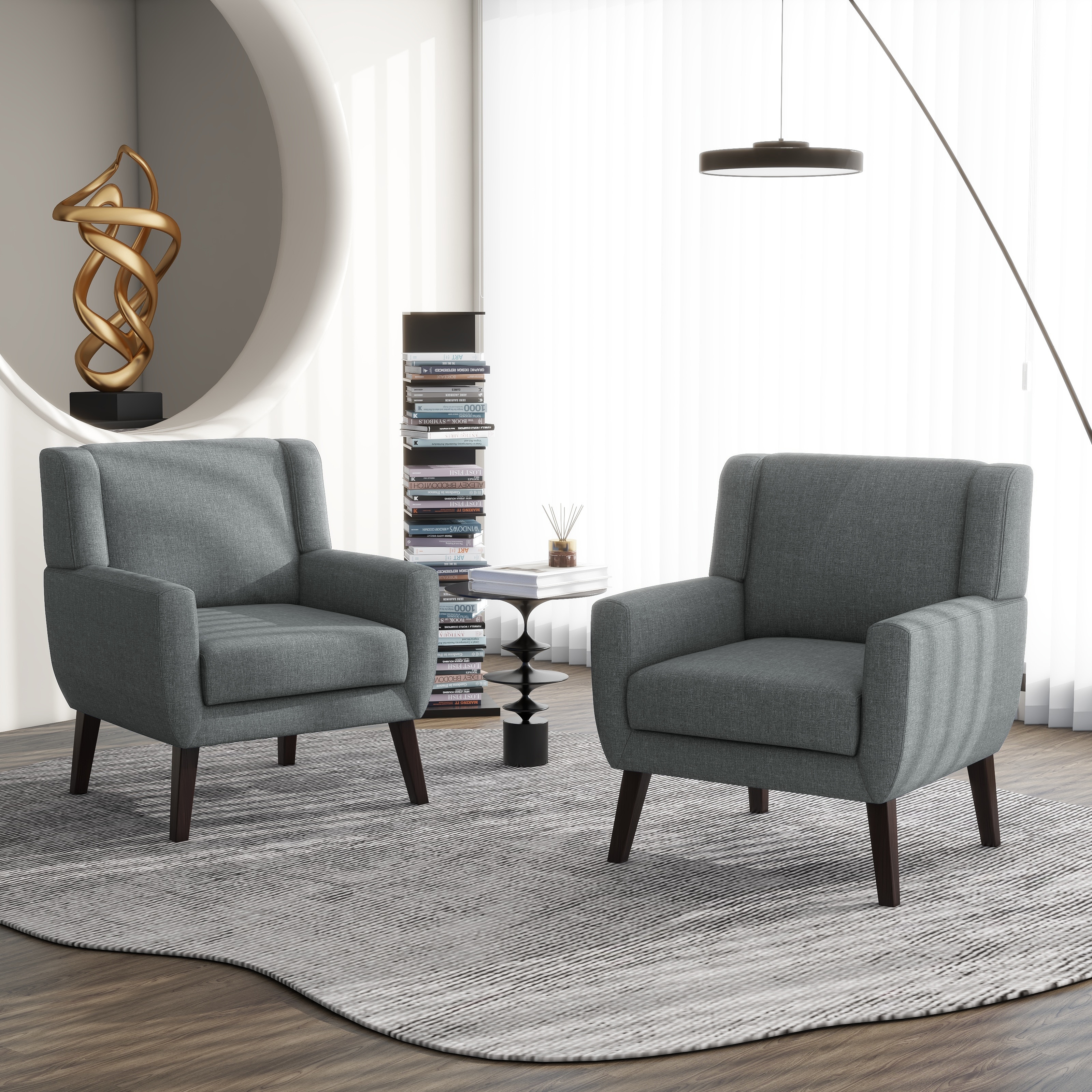 Modern Upholstered Linen Armchair Accent Chair Set of 2