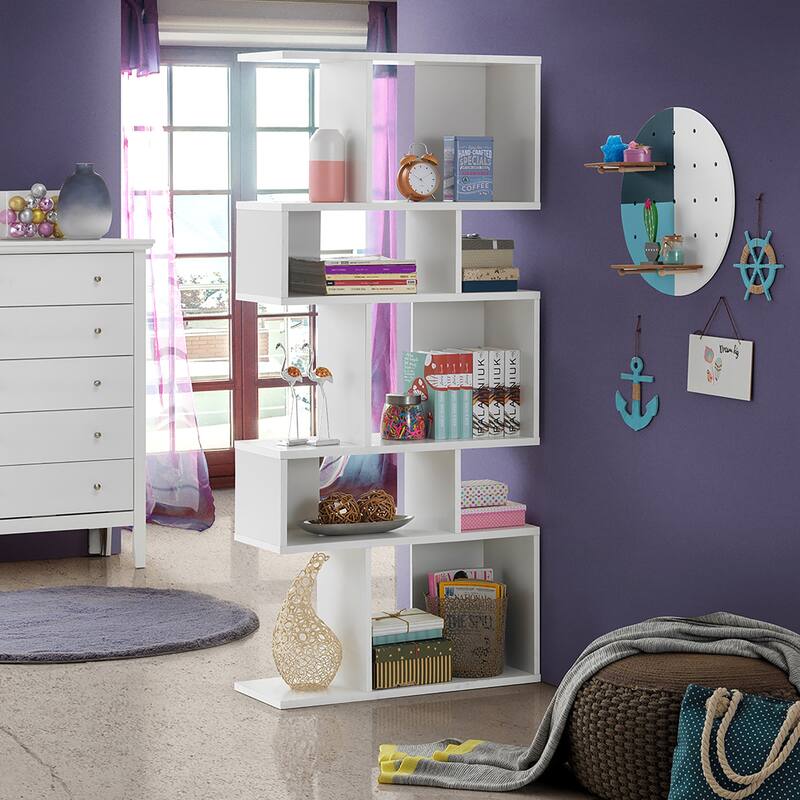 Gymax 2 PCS 5 Cubes Ladder Shelf Freestanding Bookshelf Display Rack