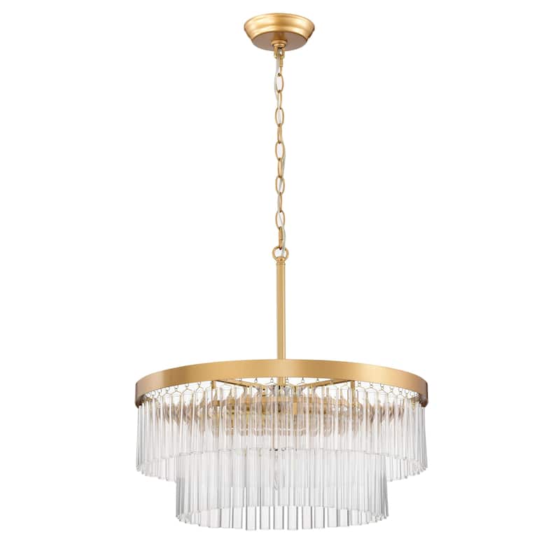 Casandra 5-light Two-Tier Crystal Glass Rod Drum Chandelier - Glossy Bronze