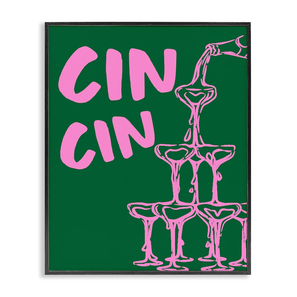 Stupell Green & Pink Cin Cin Framed Giclee Art Design By House of Lulu