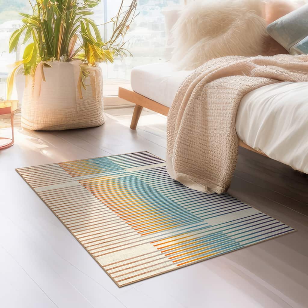 My Magic Carpet Machine Washable Rug Flux Striped Multicolor