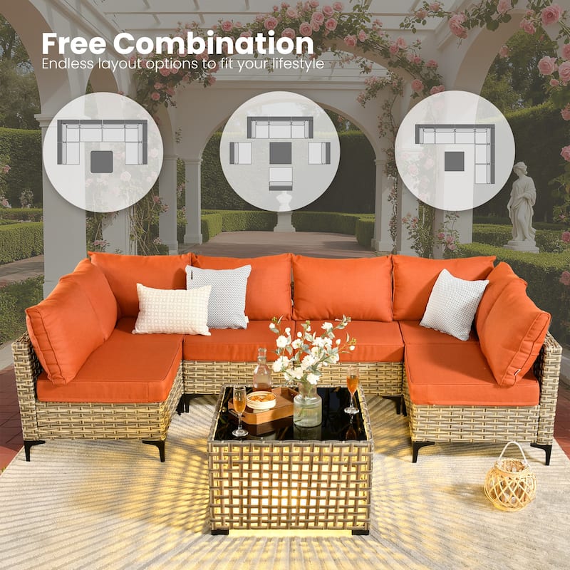 HOOOWOOO 7-piece Rattan Patio Furniture Sectional Set