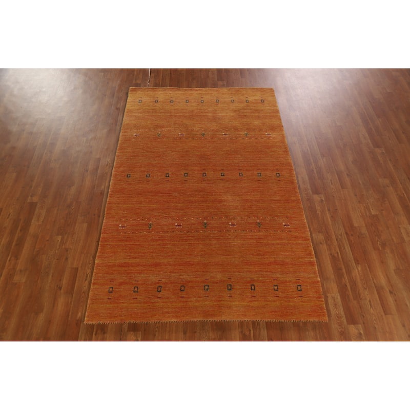 Hand Knotted Oriental 100% Wool Carpet Tribal Animal Pictorial Oranges & Rust Gabbeh Area Rug - 7' 8'' X 4' 10''