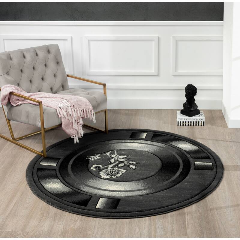 Rhodes Collection Anthracite/Light Grey Floral Area Rug