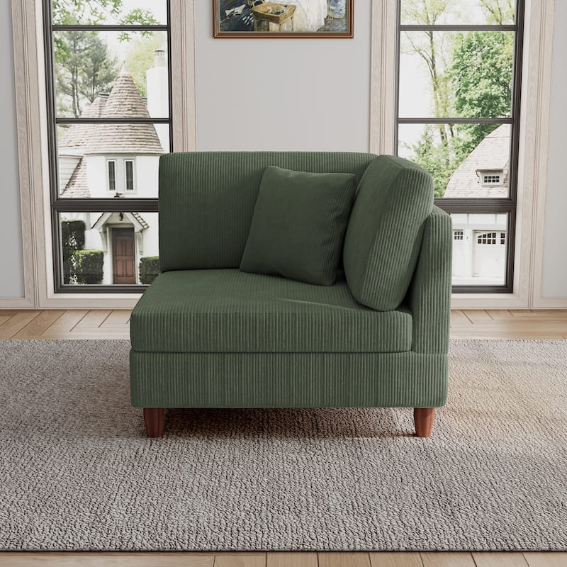 Modular Corduroy Armchair Sofa Accent Chair - Right Facing - Green