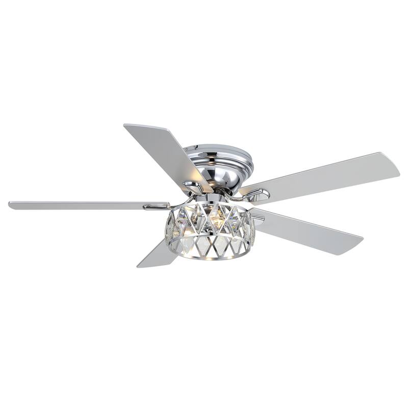 52" Flush Mount 5-Blade Modern Crystal Indoor Ceiling Fan with Light Kit and Remote