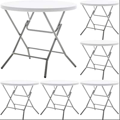BTEXPERT White 2.63 Foot Round Plastic Folding 30" Height Portable for Dining Wedding Party Event Home Indoor Outdoor Set of 5