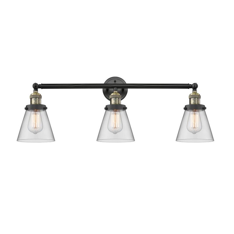 Innovations Lighting Small Cone 3 Light 30" Wide Bathroom Vanity Light - Black Antique Brass / Clear