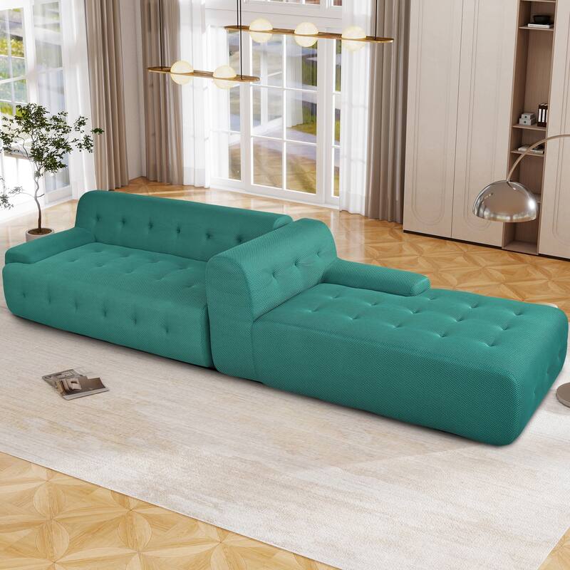 107" Polyester Mesh L-Shaped Modular Sectional Sofa with Deep Seat & Pocket Springs