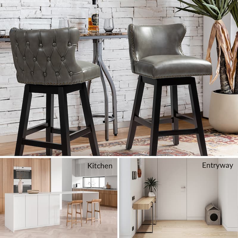 Jordan Traditional Wingback Nailhead Trim Tufted 360-degree Swivel Bar Stool Set of 2 By HULALA HOME - N/A