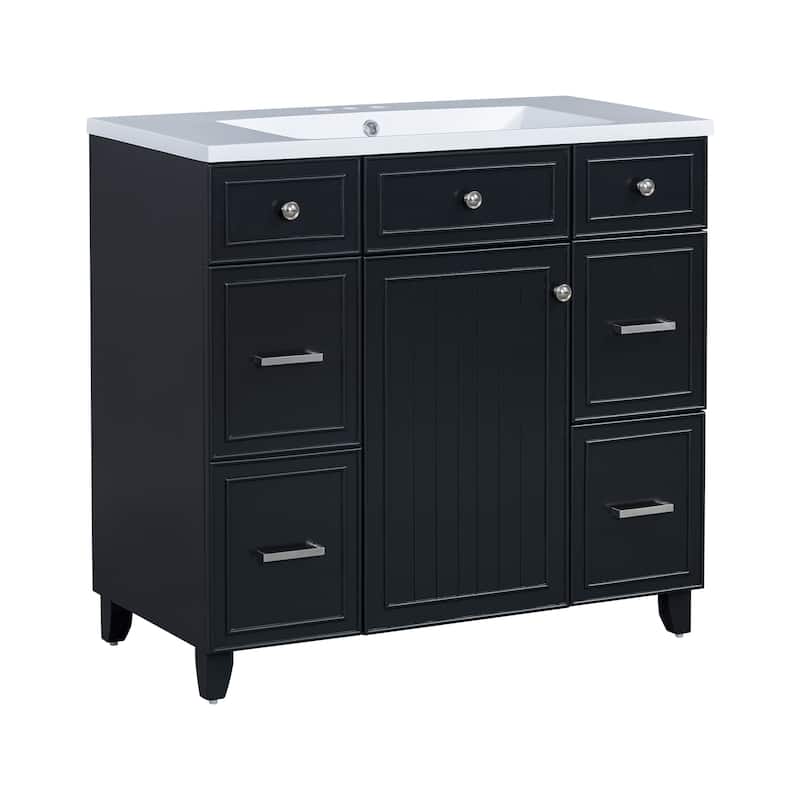 36 Inch Freestanding Bathroom Vanity with White Ceramic Basin and Door and Drawers