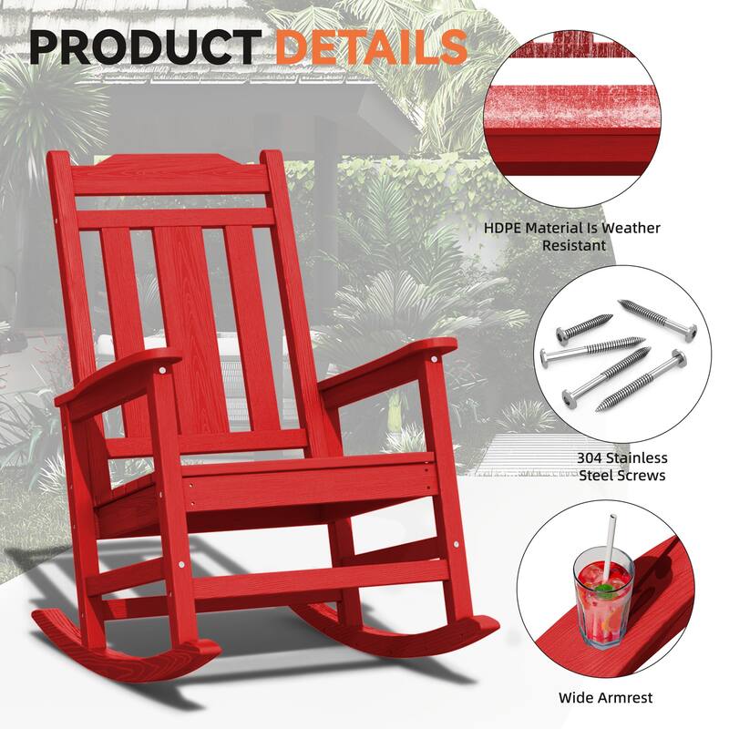 Outdoor Patio HDPE Rocking Chiar, Extra Wide Seat & Backrest