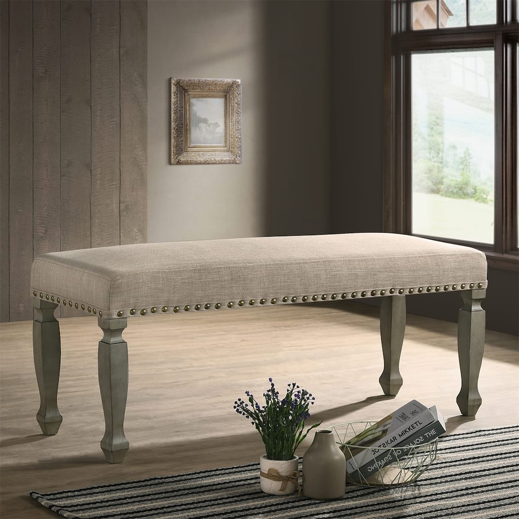 Upholstered Nailhead Bench with Wood Frame