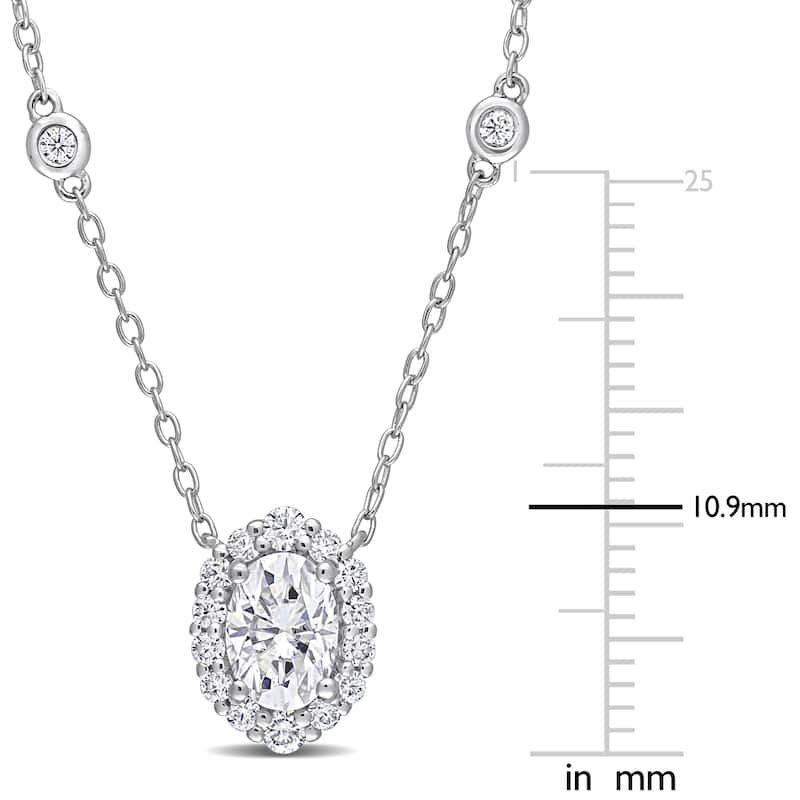 Miadora 1 1/2ct DEW Oval-cut Moissanite Halo Station Necklace in Sterling Silver