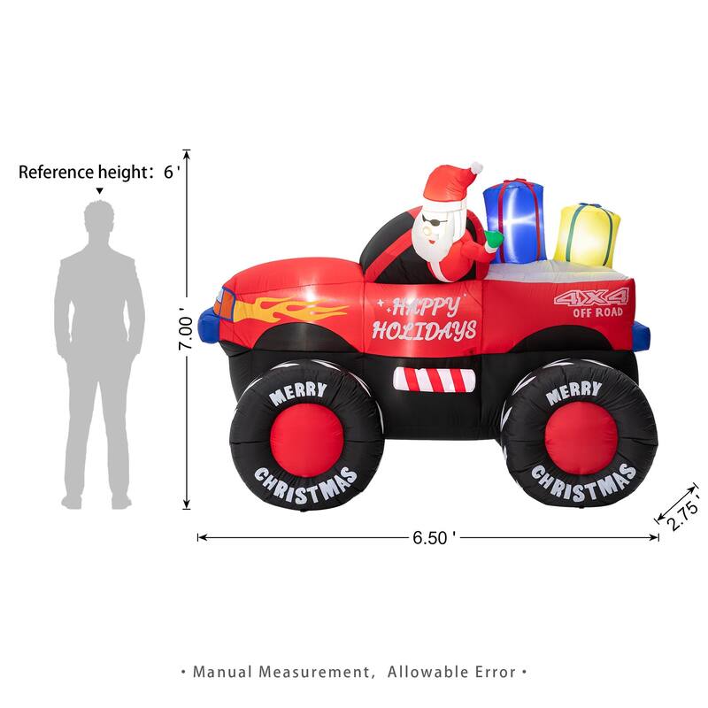 Glitzhome 7FT Lighted Santa Claus On Pick Up Vehicle Inflatable Decor