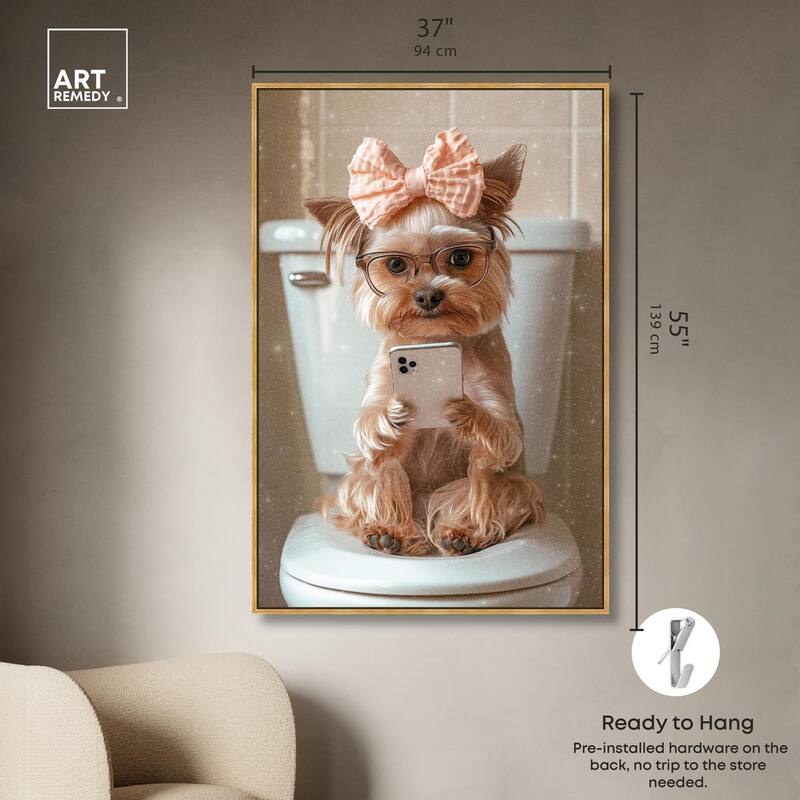 Cute Yorkie on the Toilet Canvas by Art Remedy