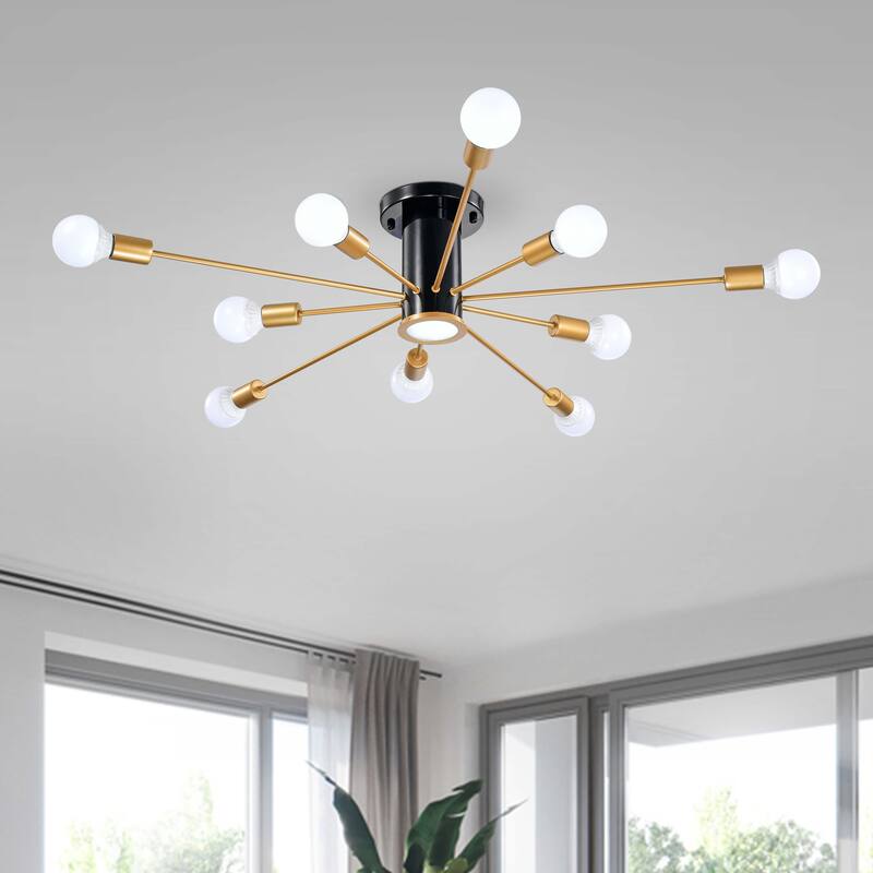 Lorena Sputnik 11-Light Flush Mount in Black and Gold Finish