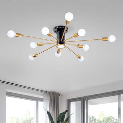 Lorena Sputnik 11-Light Flush Mount in Black and Gold Finish