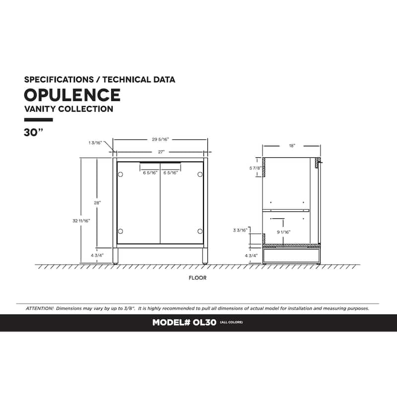 Fine Fixtures Opulence Collection Bathroom Vanity with White Ceramic Sink