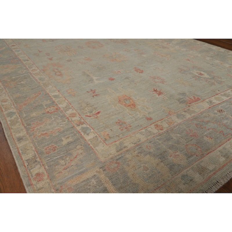 Transitional Blue Oushak Turkish Rug Hand-Knotted Wool Carpet - 5'1"x 8'0" - 5'1"x 8'0" - Blue