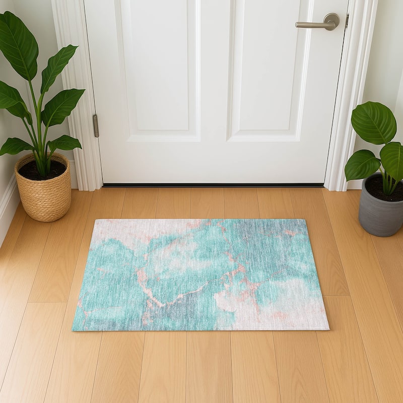 Premium Washable Super Soft Contemporary Mayfield Rug - Teal - 1'8" x 2'6"