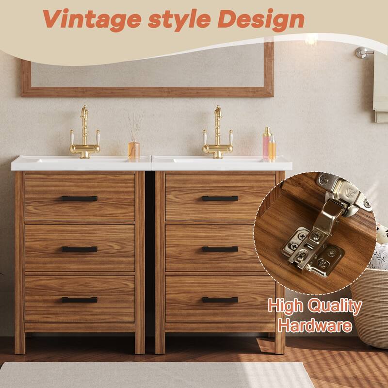 48"Bathroom Vanity with Ceramic Basin Sink,Storage Cabinet with 3 Drawers,Freestanding Bathroom Vanity Cabinet with Single Sink