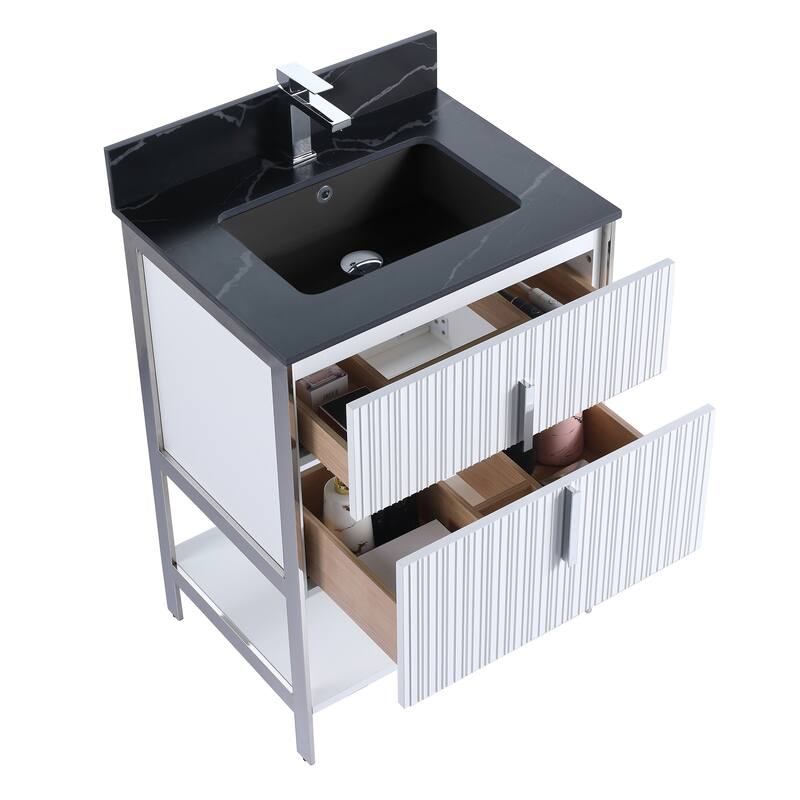 Fine Fixtures Serenity Modern Bathroom Vanity with Black Sintered Stone Top