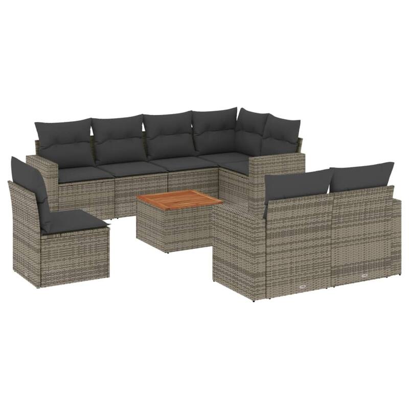 vidaXL Patio Sofa Set with Cushions Outdoor Furniture 9 Piece Poly Rattan - 21.7 x 21.7 x 14.6