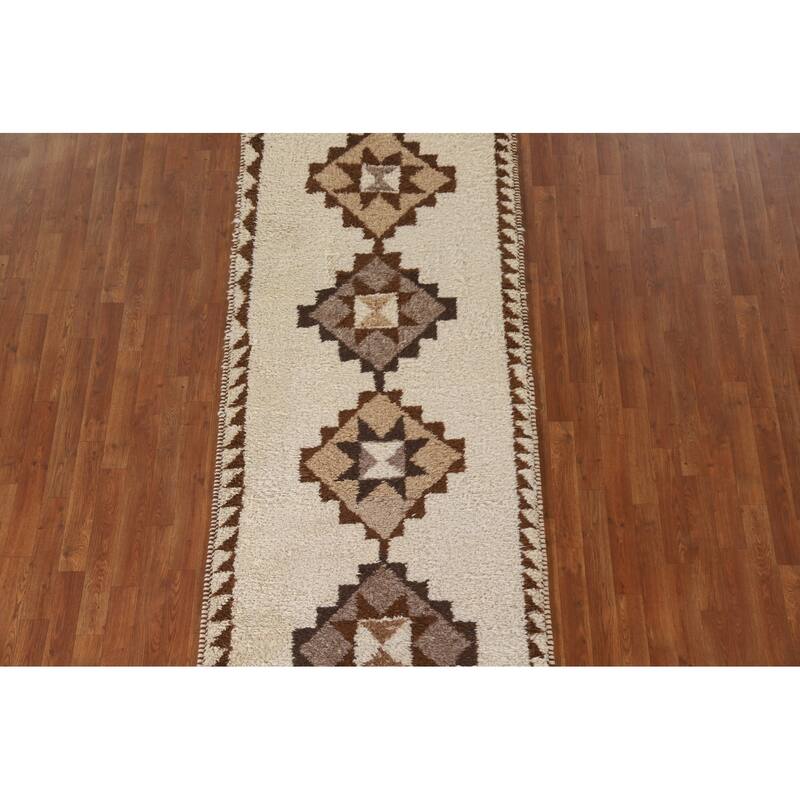 Anatolian Beige Turkish Runner Rug Hand-knotted Wool Carpet - 3'5"x 10'9"