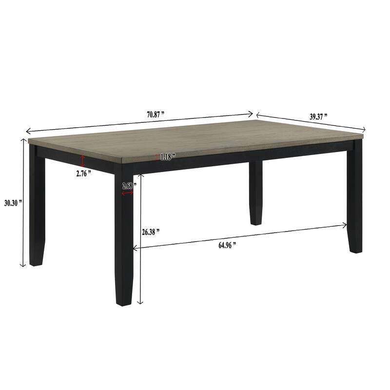 Contemporary 5pc Dining Set Rectangular Table Two- Tone Finish Wood Base Ladder Back Upholstery Chairs Black Gray Finish