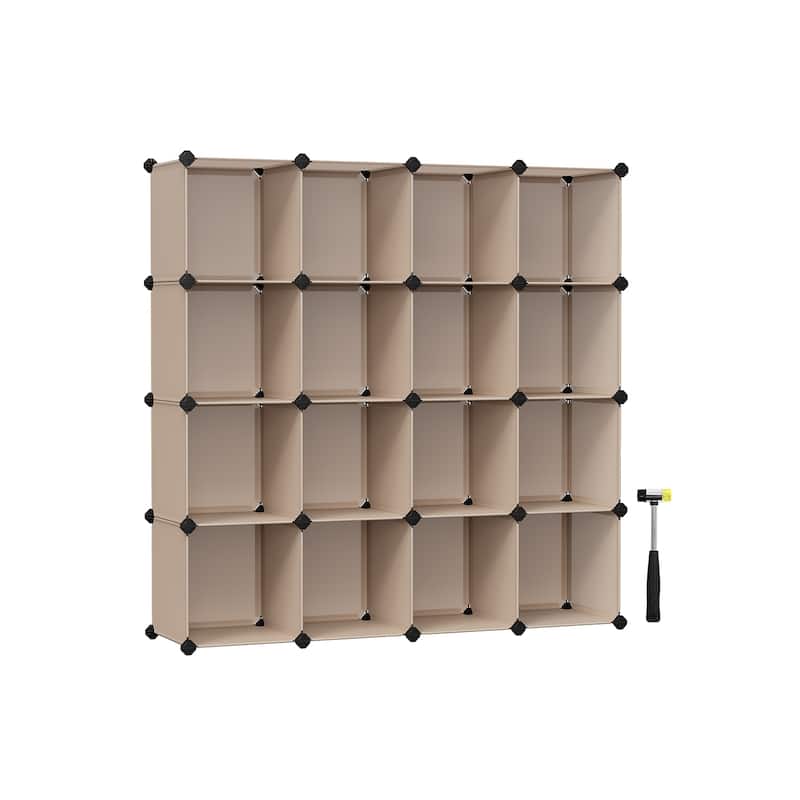 Modular 16 Cubes Storage Organizer with Plastic Panels and Metal Frame for Closet Bedroom or Shoes - 12.2”D x 48.4”W x 48.4”H - Camel Brown