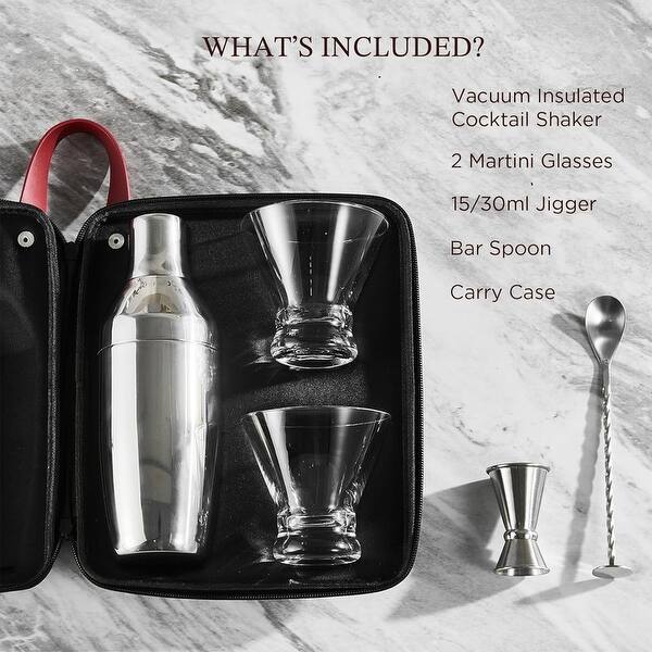 Cocktail Mixer Set with Carrying Case Travel Bar Tool Set 10.24 x 3.