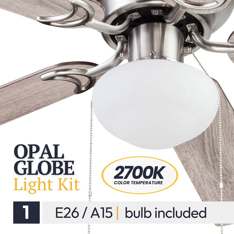 44" Prominence Home Alvina Satin Nickel Traditional Indoor LED Ceiling Fan with Light, Pull Chain