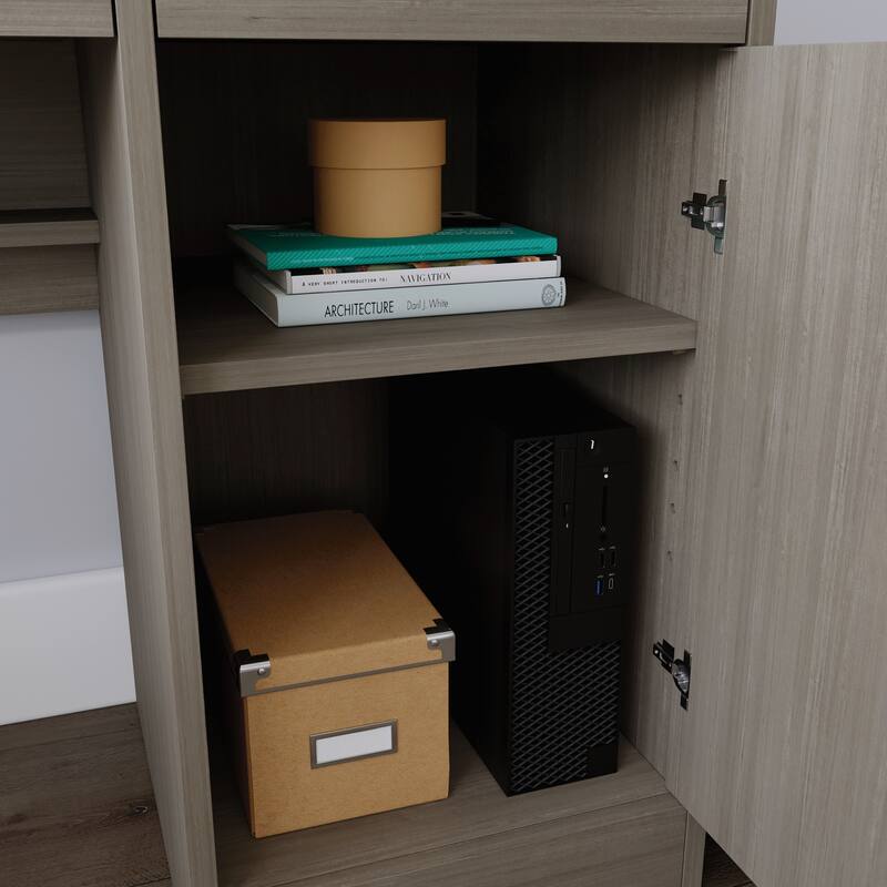 Brown Computer Desk with Flip-Down Keyboard Tray and CPU Storage for Home Office