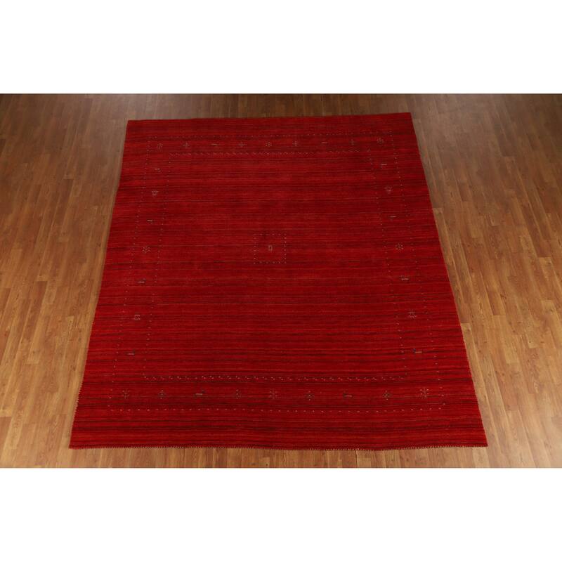 Hand Knotted Oriental 100% Wool Carpet Tribal Tribal Red Gabbeh Area Rug - 9' 5'' X 8' 1''