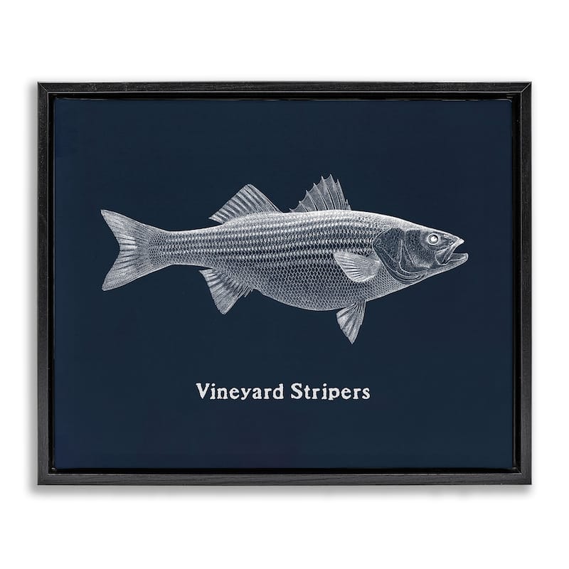 Stupell Vineyard Stripers Fish Framed Floater Canvas Wall Art Design By Phillipa Katz - 31 x 25 - Black