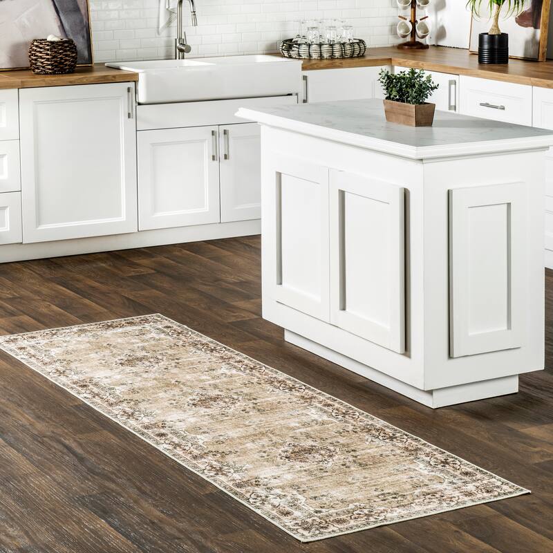 Nuloom Paisley SpinClean Machine Washable Faded Floral Border Medallion Area Rug