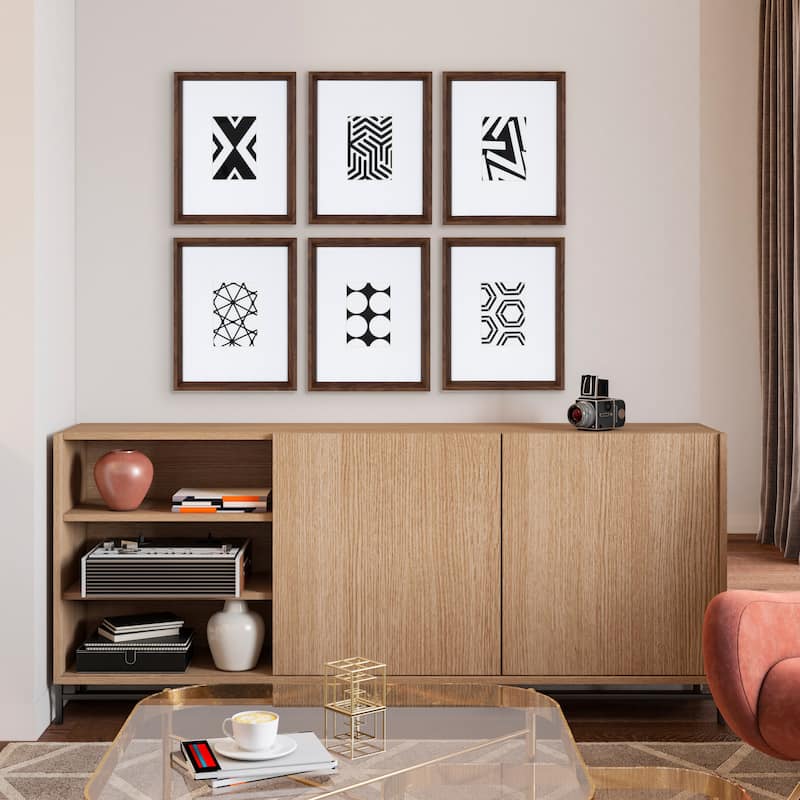 Kate and Laurel Calter 6 Piece Framed Black and White Print Art Set