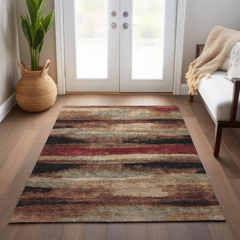 Machine Washable Indoor/ Outdoor Abstract Modern Chantille Rug