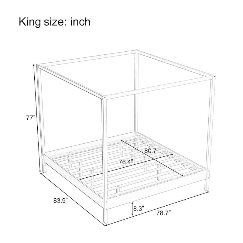 Wooden Canopy Bed Frame Four Poster Platform Bed
