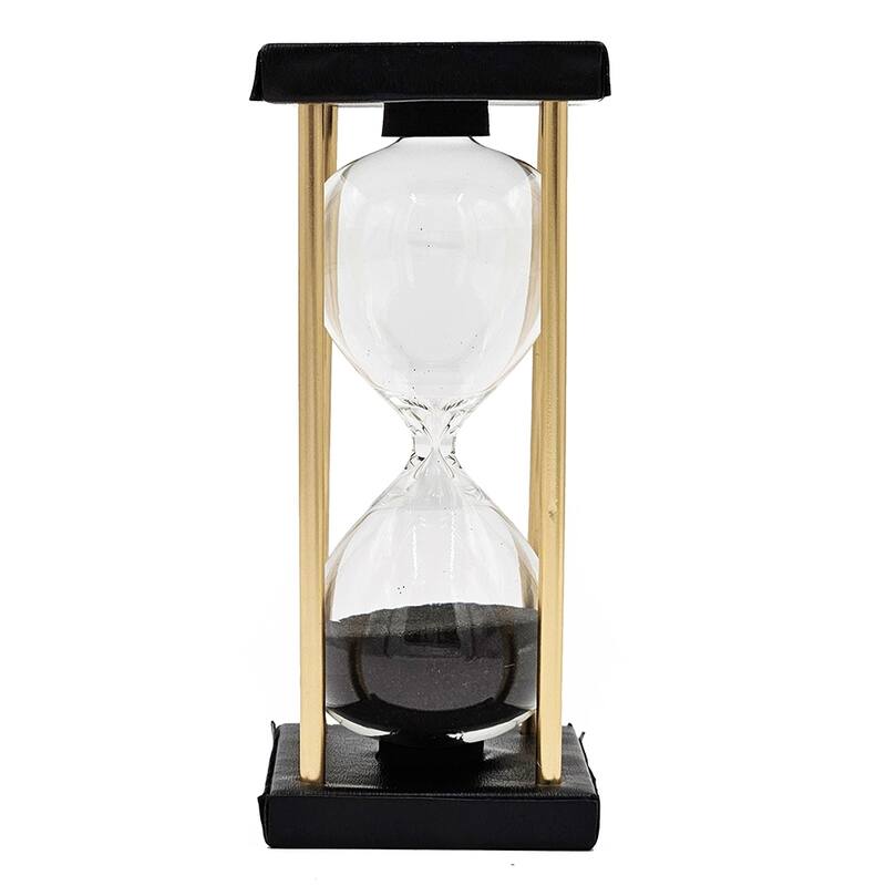 Set of 2, 3x3x7" Stanley 15-minute Hourglass, Framed with an Metal stand, Black