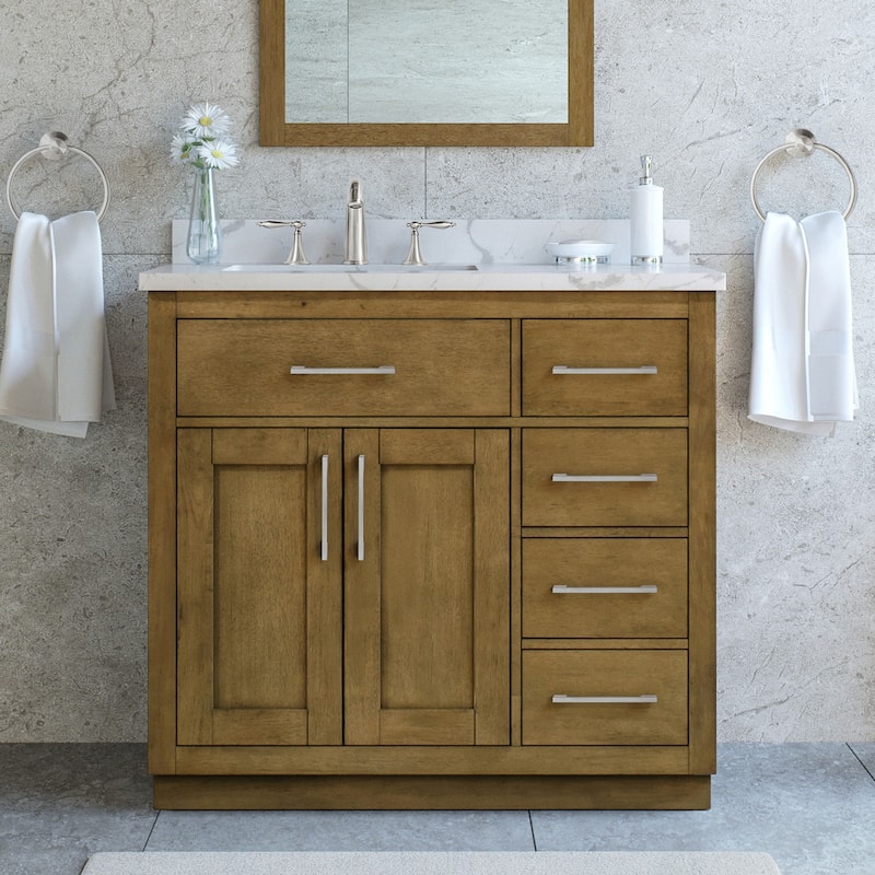 Athea Bathroom Vanity with White Engineered Marble Top - 36" - Almond Latte