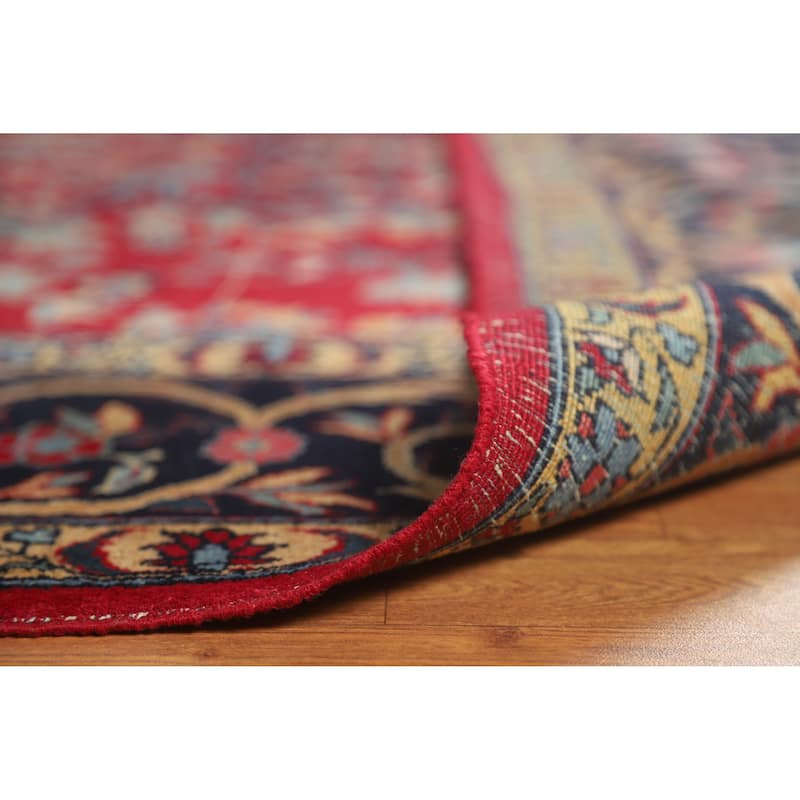 Hand Knotted Oriental 100% Wool Carpet Traditional All-Over Red Kerman Area Rug - 12' 2'' X 9' 2''