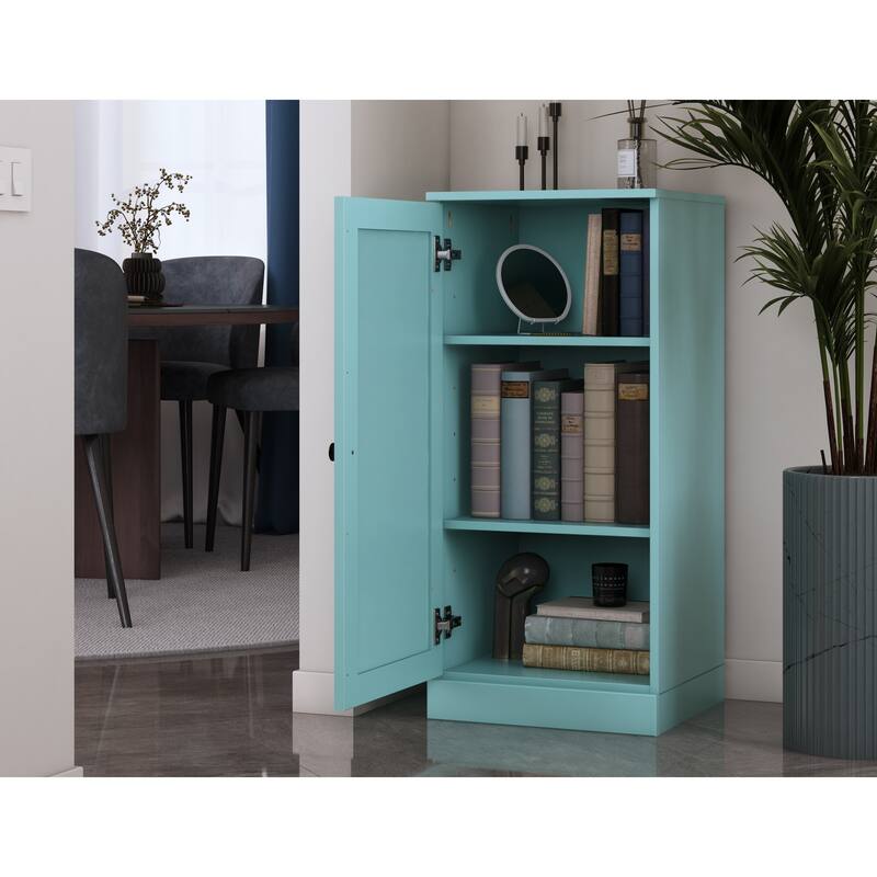 Palace Imports 100% Solid Wood 3-Shelf Bookcase with Shaker Door and Adjustable Shelves - Aqua Blue